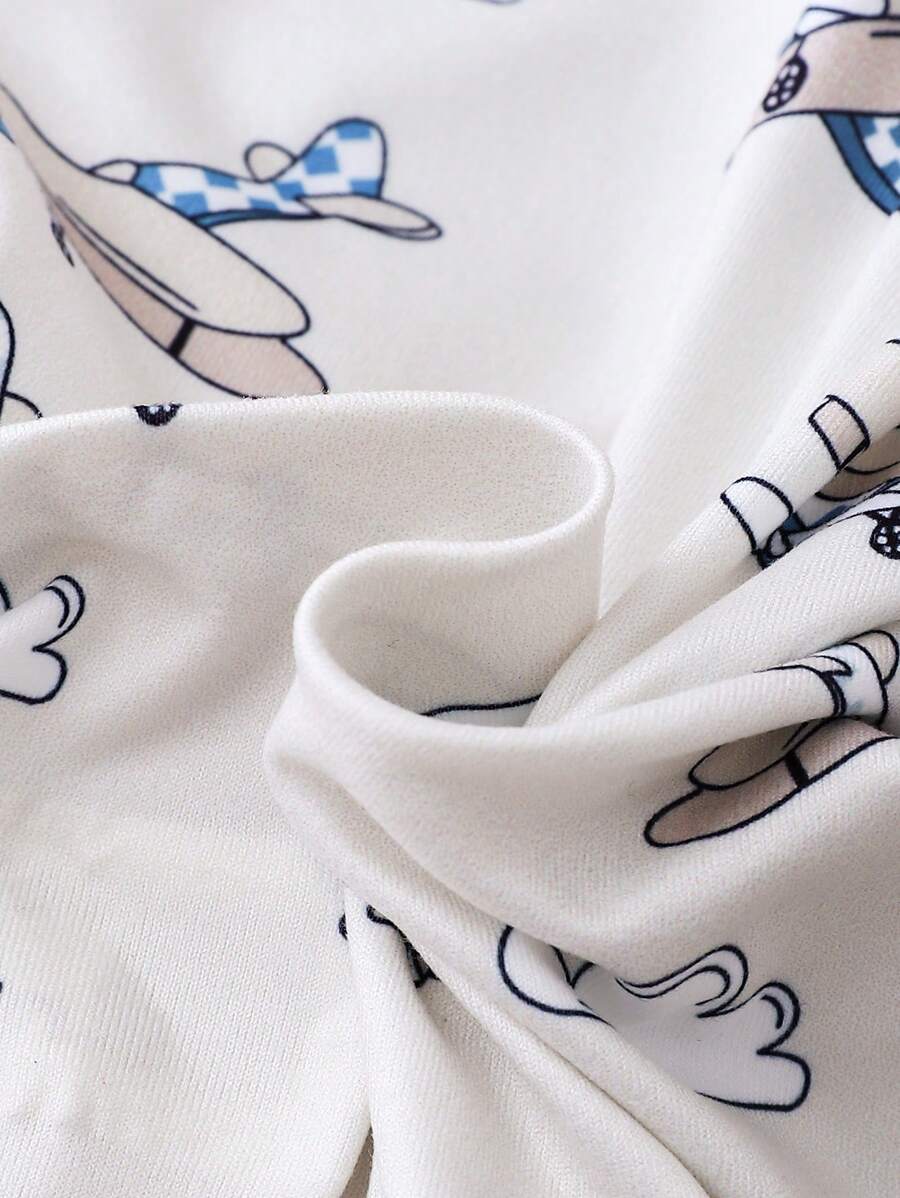 Buy SHEIN Baby Boys' Airplane Pattern Reversible Footie With Fold-Over Sleeves And Feet in Pakistan