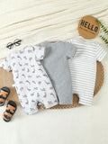 Buy SHEIN Baby Boy's Stylish Casual Striped Print Romper Set Of 3 For Spring/Summer in Pakistan
