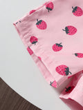 Buy SHEIN Baby Girl Casual Fashionable Berry Printed Overalls Shorts & Solid Short Sleeve T-Shirt Summer Outfit in Pakistan