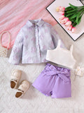 Buy SHEIN Baby Girl Jacquard Shirt & Cami Top & Shorts in Pakistan