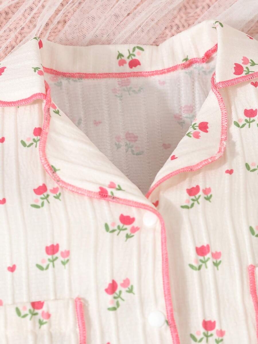 Buy SHEIN Baby Girl Light Pink Simple Print Short Sleeve T-Shirt And Shorts Casual 2pcs Home Outfit in Pakistan