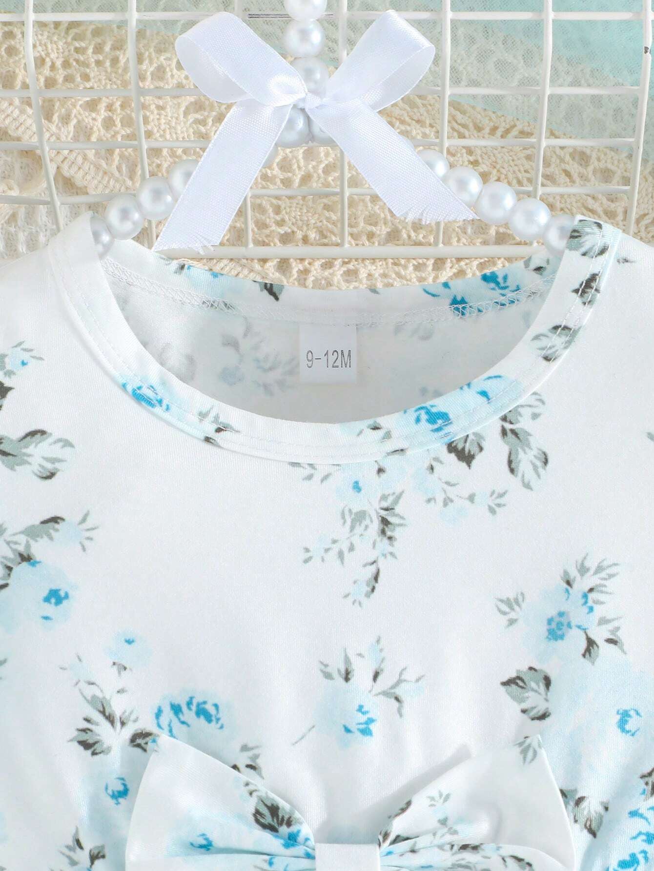 Buy SHEIN Baby Girl Summer Double-Layer Mesh Dress With Ruffle Sleeve Opening And Flower Print, Round Neck And Dual-Layer Mesh With Bow Decoration in Pakistan