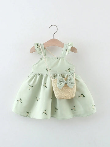 Buy SHEIN Baby Girl Summer Embroidered Ditsy Floral Strap Dress With Bag in Pakistan