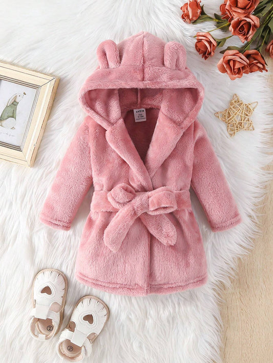 Buy SHEIN Baby Girls' Hooded Bathrobe With 3d Ear Design And Waist Belt Included in Pakistan