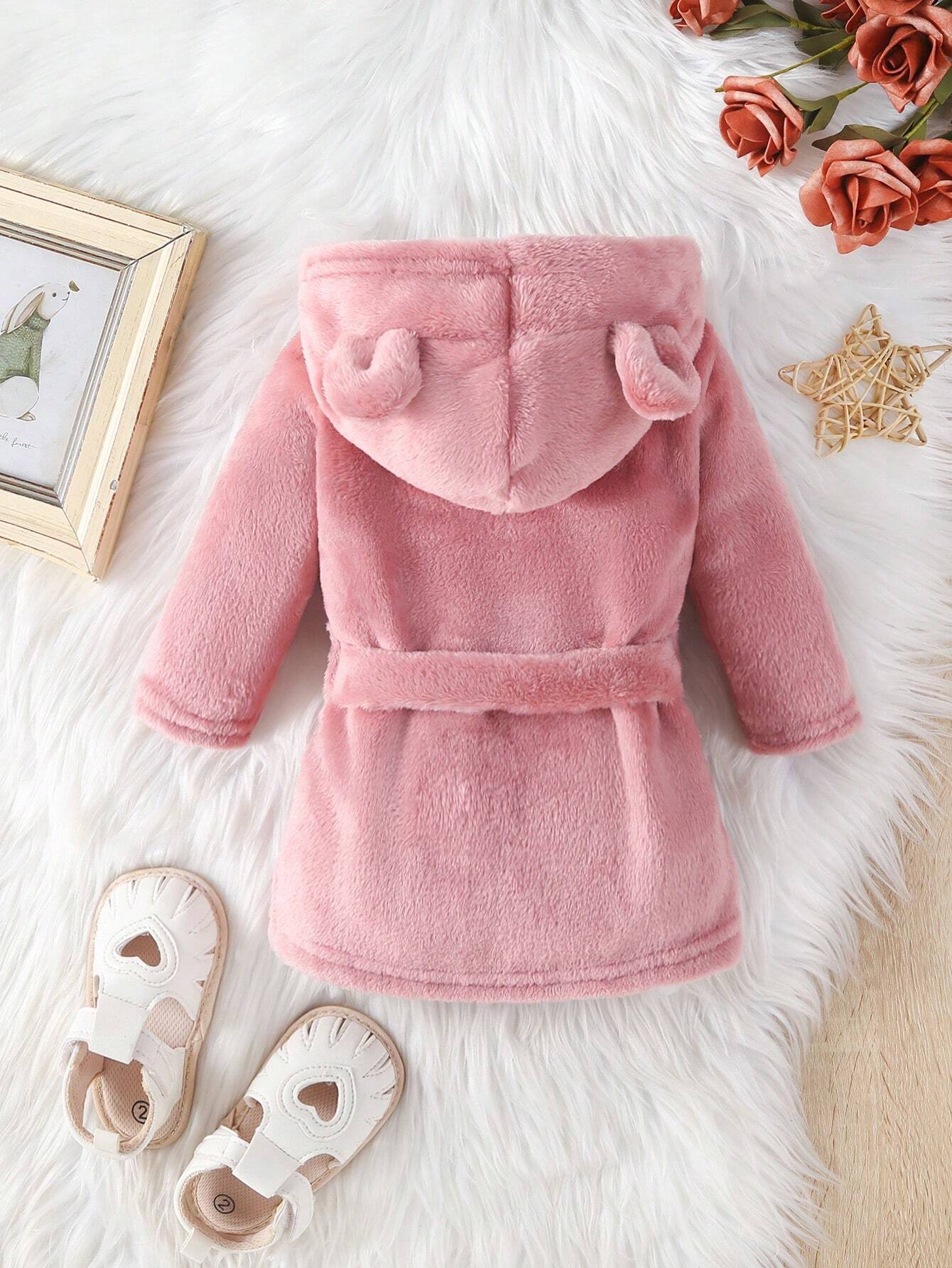 Buy SHEIN Baby Girls' Hooded Bathrobe With 3d Ear Design And Waist Belt Included in Pakistan