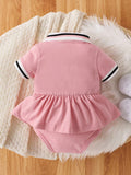 Buy SHEIN Baby Girl's Striped Bodysuit With Collar, Casual Simple Style With Letter Print For Spring And Summer in Pakistan