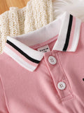 Buy SHEIN Baby Girl's Striped Bodysuit With Collar, Casual Simple Style With Letter Print For Spring And Summer in Pakistan