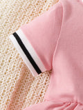 Buy SHEIN Baby Girl's Striped Bodysuit With Collar, Casual Simple Style With Letter Print For Spring And Summer in Pakistan