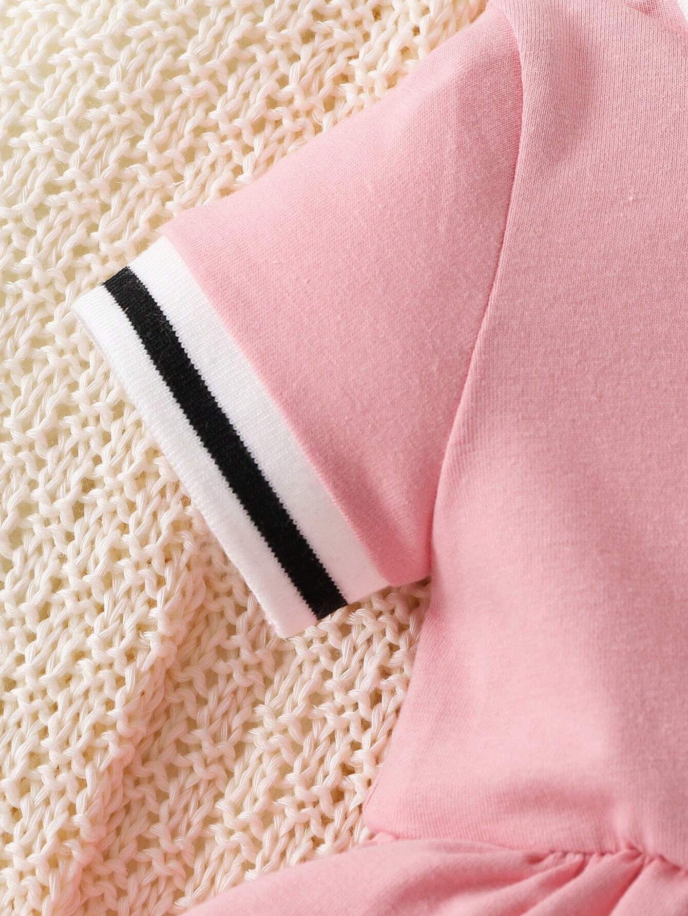 Buy SHEIN Baby Girl's Striped Bodysuit With Collar, Casual Simple Style With Letter Print For Spring And Summer in Pakistan