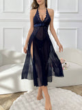 Buy SHEIN Backless Satin Strap Design Sexy Pajama Night Dress With Halter Neckline For Women Long Dress in Pakistan