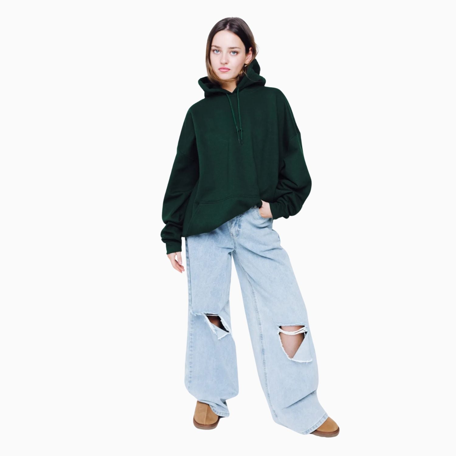 Buy Basic Loose Fit Hoodie - Forest Green in Pakistan