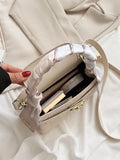 Buy SHEIN Bow Decor Elegant,,Old Money,Business Casual,Lightweight,Business Casual Mini Crocodile Embossed Twilly Scarf Decor Twist Lock Square Bag in Pakistan