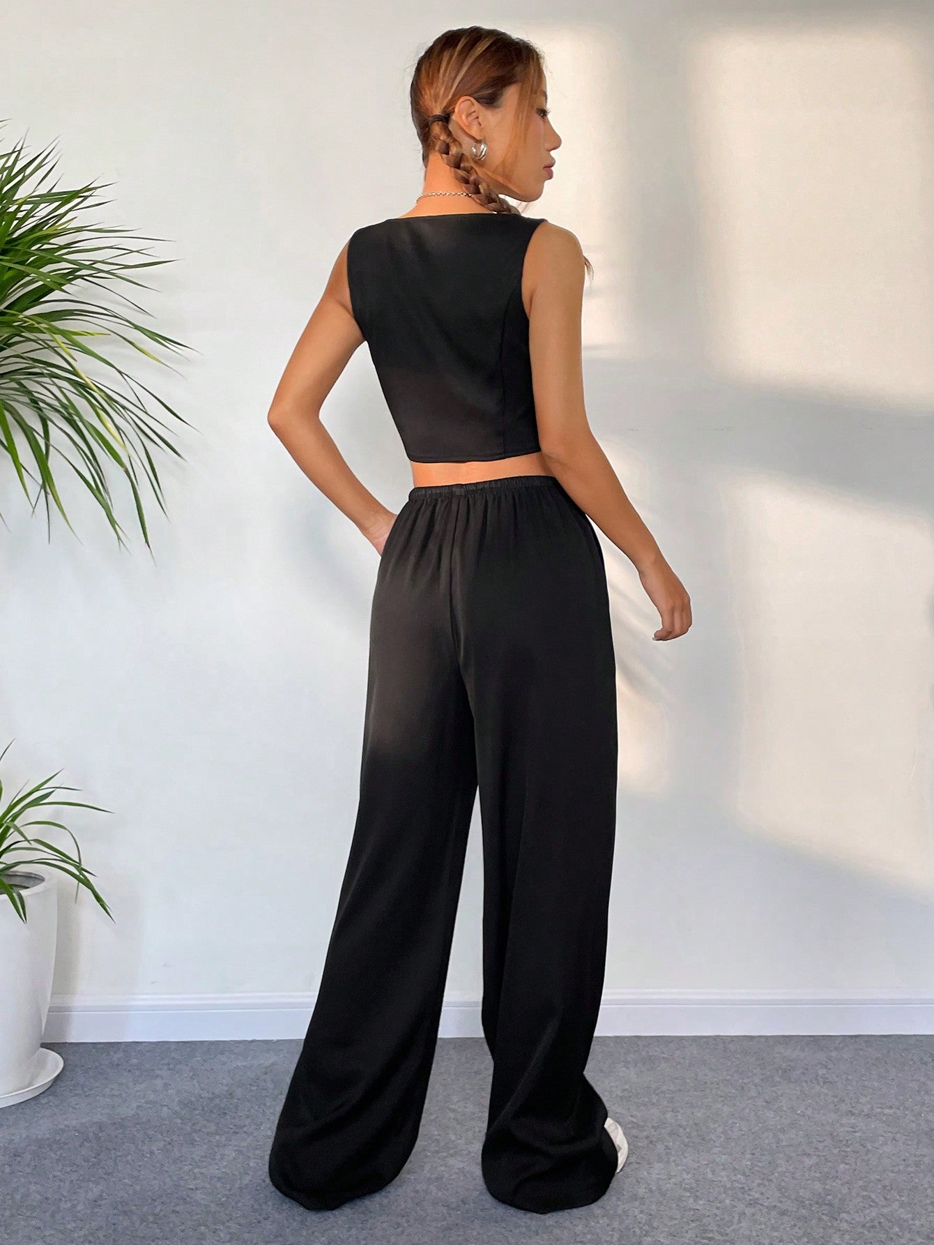 Buy SHEIN Button Front Tank Top & Wide Leg Pants in Pakistan