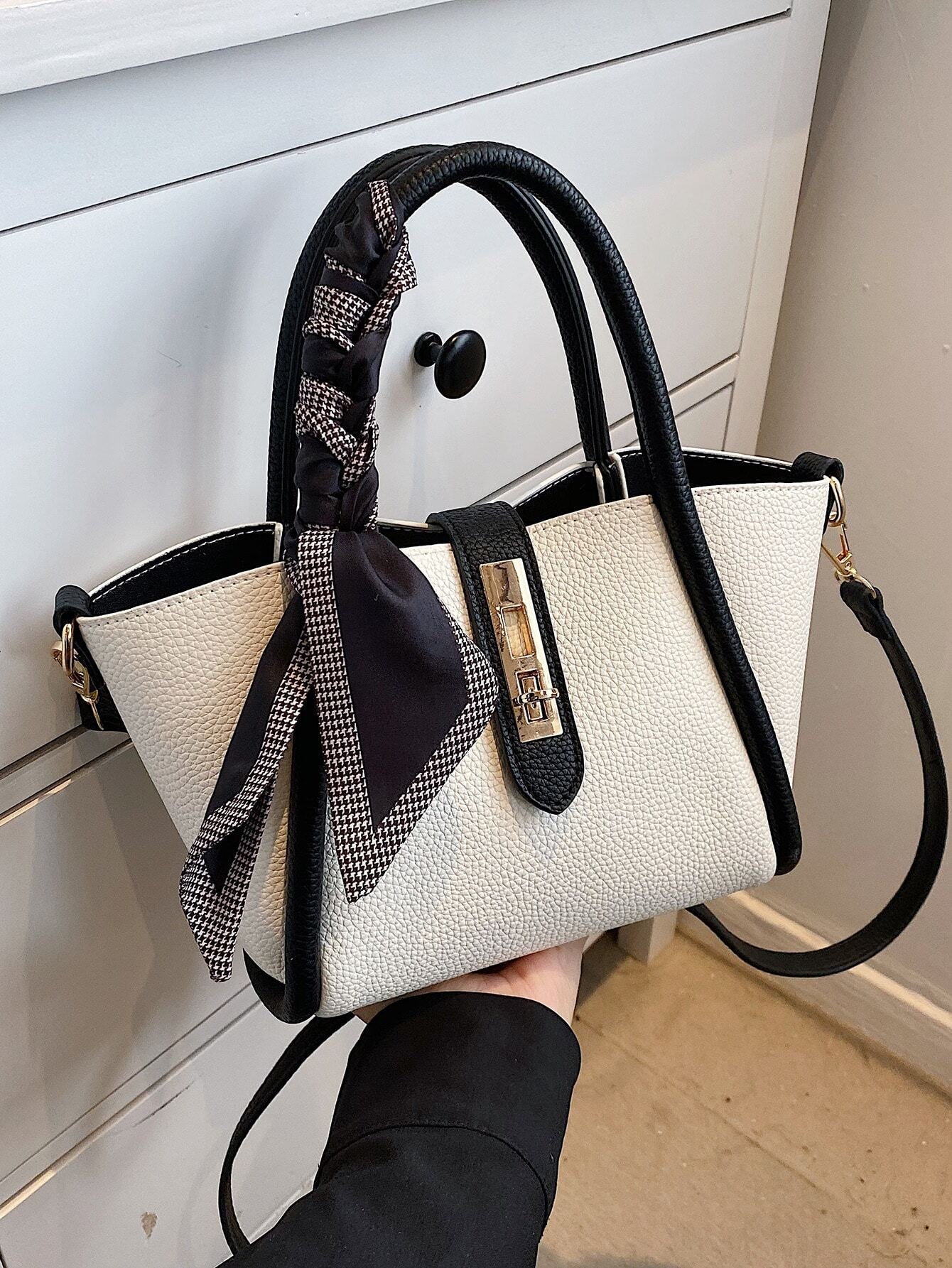 Buy SHEIN CONTAINEVERY Skinny Scarf Decor Satchel Bag With Inner Pouch in Pakistan