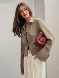 Buy SHEIN COSMINA Women's Plain Khaki Front Tie Long Sleeve Minimalist Business Casual Work Shirt, Casual Daily Wear FAll,Long Sleeve Tops in Pakistan