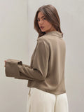 Buy SHEIN COSMINA Women's Plain Khaki Front Tie Long Sleeve Minimalist Business Casual Work Shirt, Casual Daily Wear FAll,Long Sleeve Tops in Pakistan