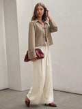 Buy SHEIN COSMINA Women's Plain Khaki Front Tie Long Sleeve Minimalist Business Casual Work Shirt, Casual Daily Wear FAll,Long Sleeve Tops in Pakistan