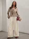 Buy SHEIN COSMINA Women's Plain Khaki Front Tie Long Sleeve Minimalist Business Casual Work Shirt, Casual Daily Wear FAll,Long Sleeve Tops in Pakistan