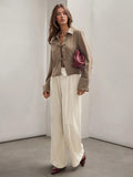 Buy SHEIN COSMINA Women's Plain Khaki Front Tie Long Sleeve Minimalist Business Casual Work Shirt, Casual Daily Wear FAll,Long Sleeve Tops in Pakistan