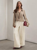 Buy SHEIN COSMINA Women's Plain Khaki Front Tie Long Sleeve Minimalist Business Casual Work Shirt, Casual Daily Wear FAll,Long Sleeve Tops in Pakistan