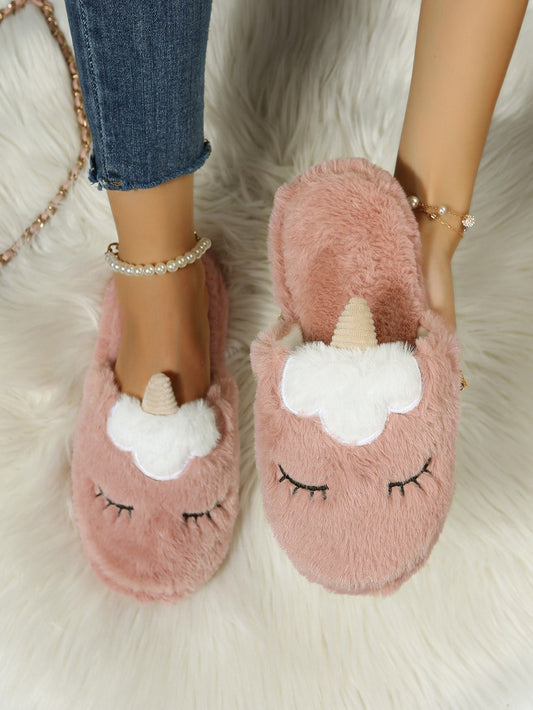 Buy SHEIN Cartoon Unicorn Design Fluffy Novelty Slippers in Pakistan