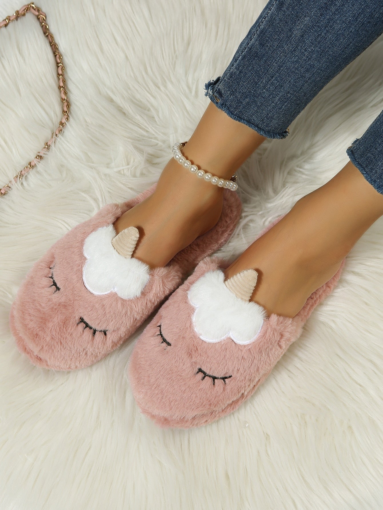 Buy SHEIN Cartoon Unicorn Design Fluffy Novelty Slippers in Pakistan