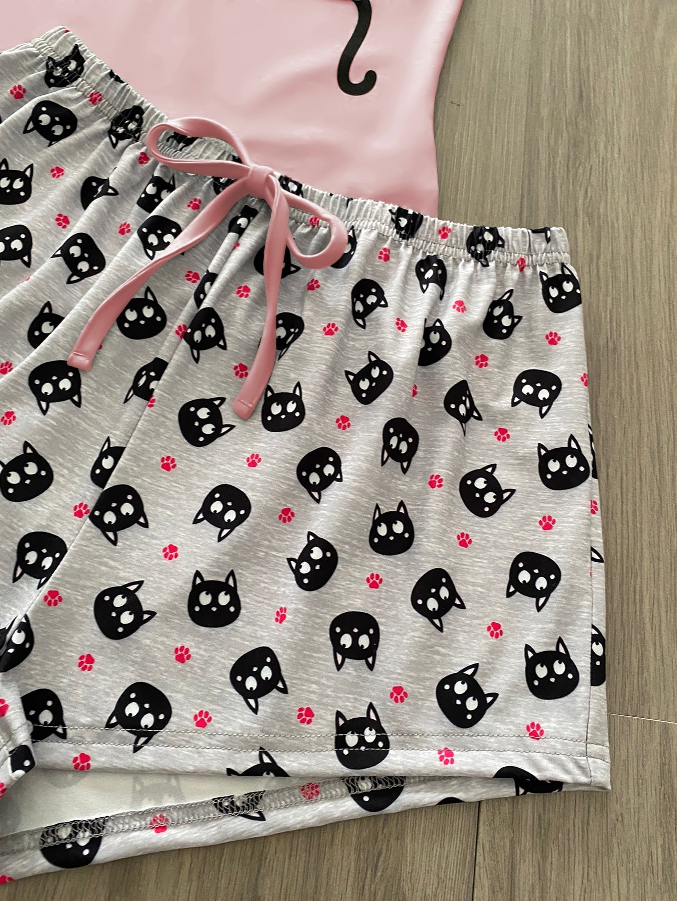 Buy SHEIN Cartoon & Slogan Graphic Tie Front PJ Set in Pakistan