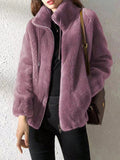 Buy SHEIN Casual Solid Color Double Fleece Stand Collar Jacket For Autumn/Winter in Pakistan