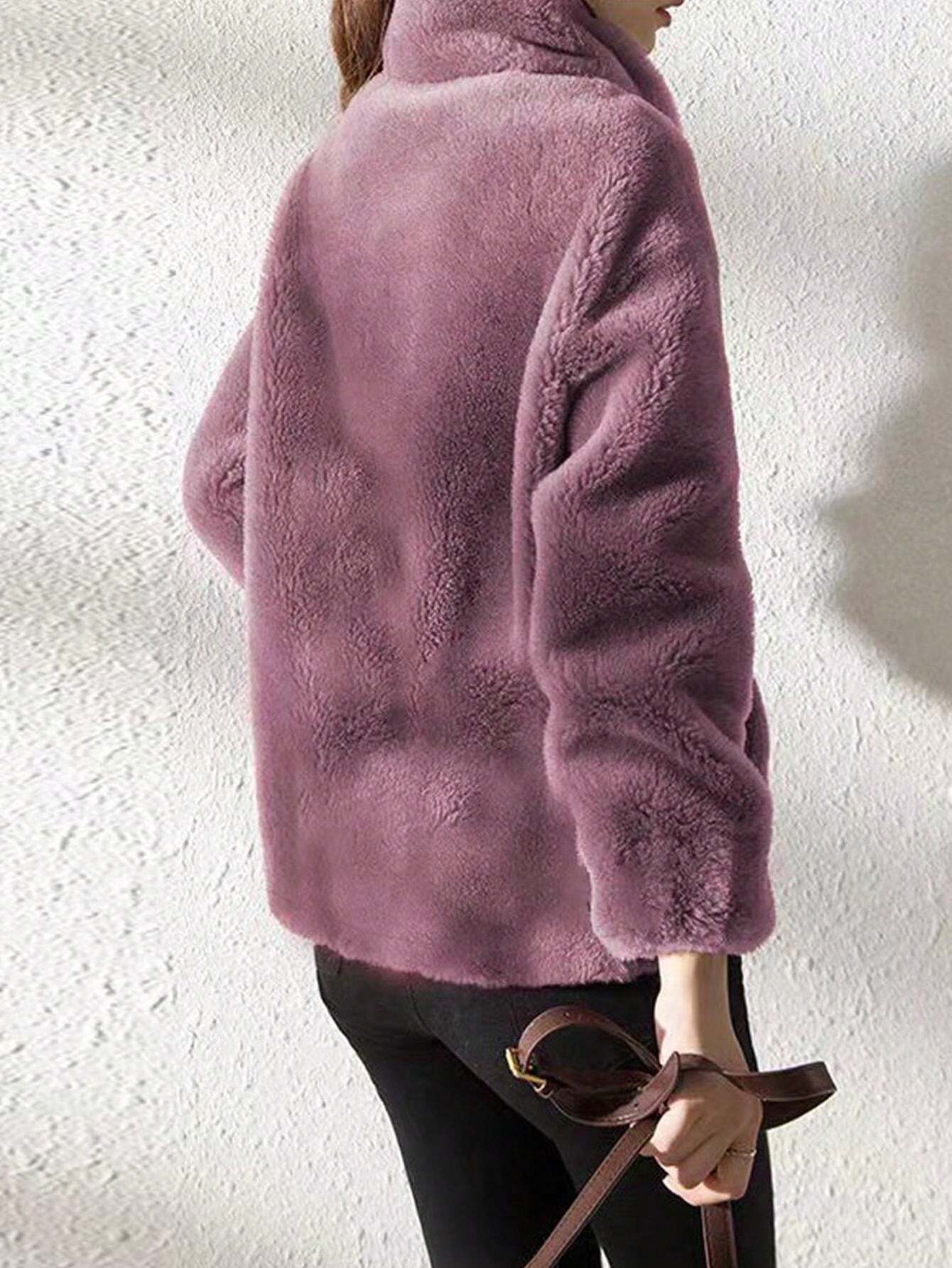 Buy SHEIN Casual Solid Color Double Fleece Stand Collar Jacket For Autumn/Winter in Pakistan