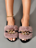 Buy SHEIN Chain Decor Fuzzy Slippers in Pakistan