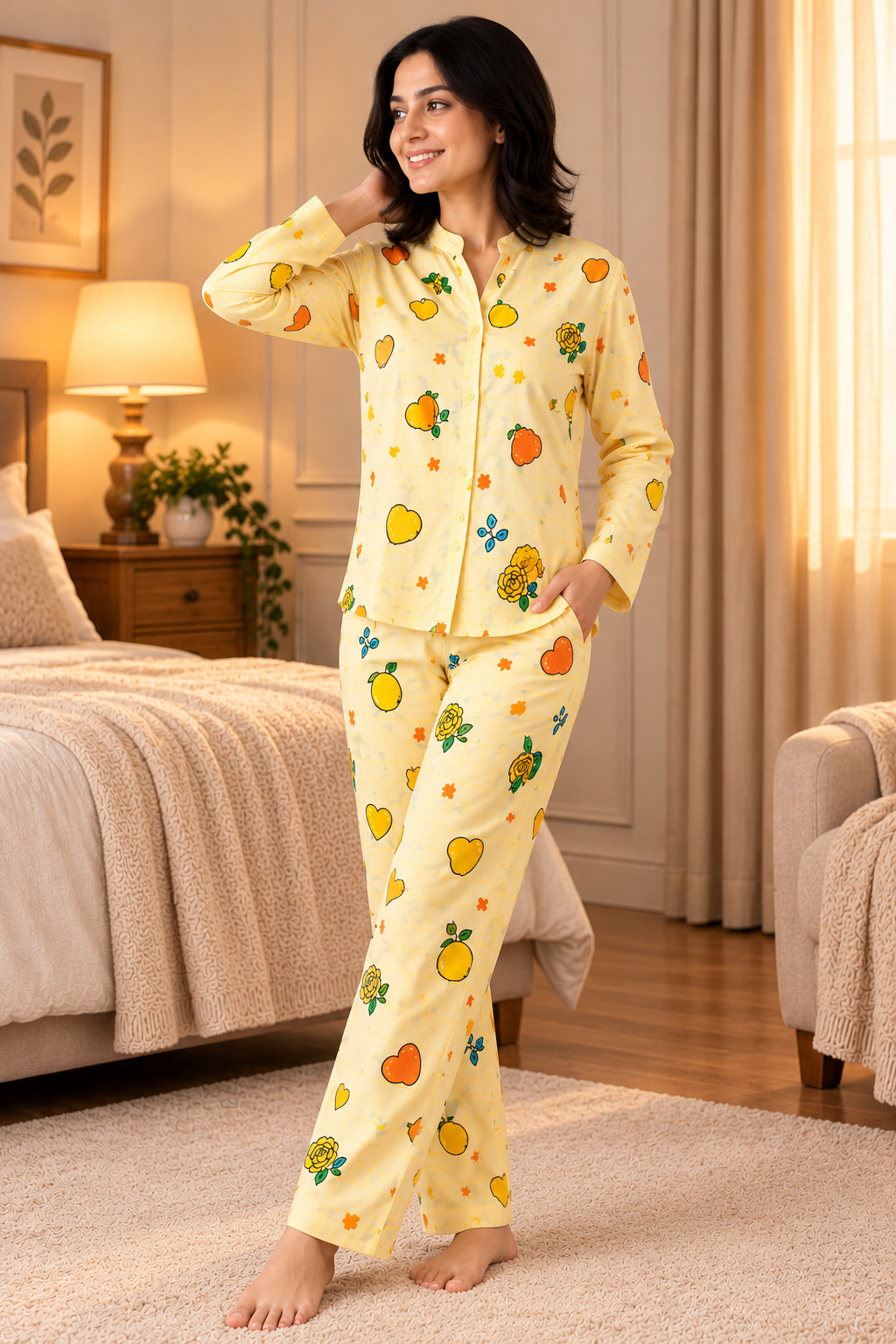 Buy Lemon Whimsy Linen Pajama Set in Pakistan
