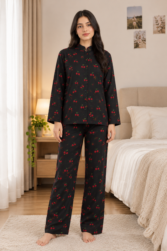 Buy Cozy Cherry Linen Pajama Set in Pakistan