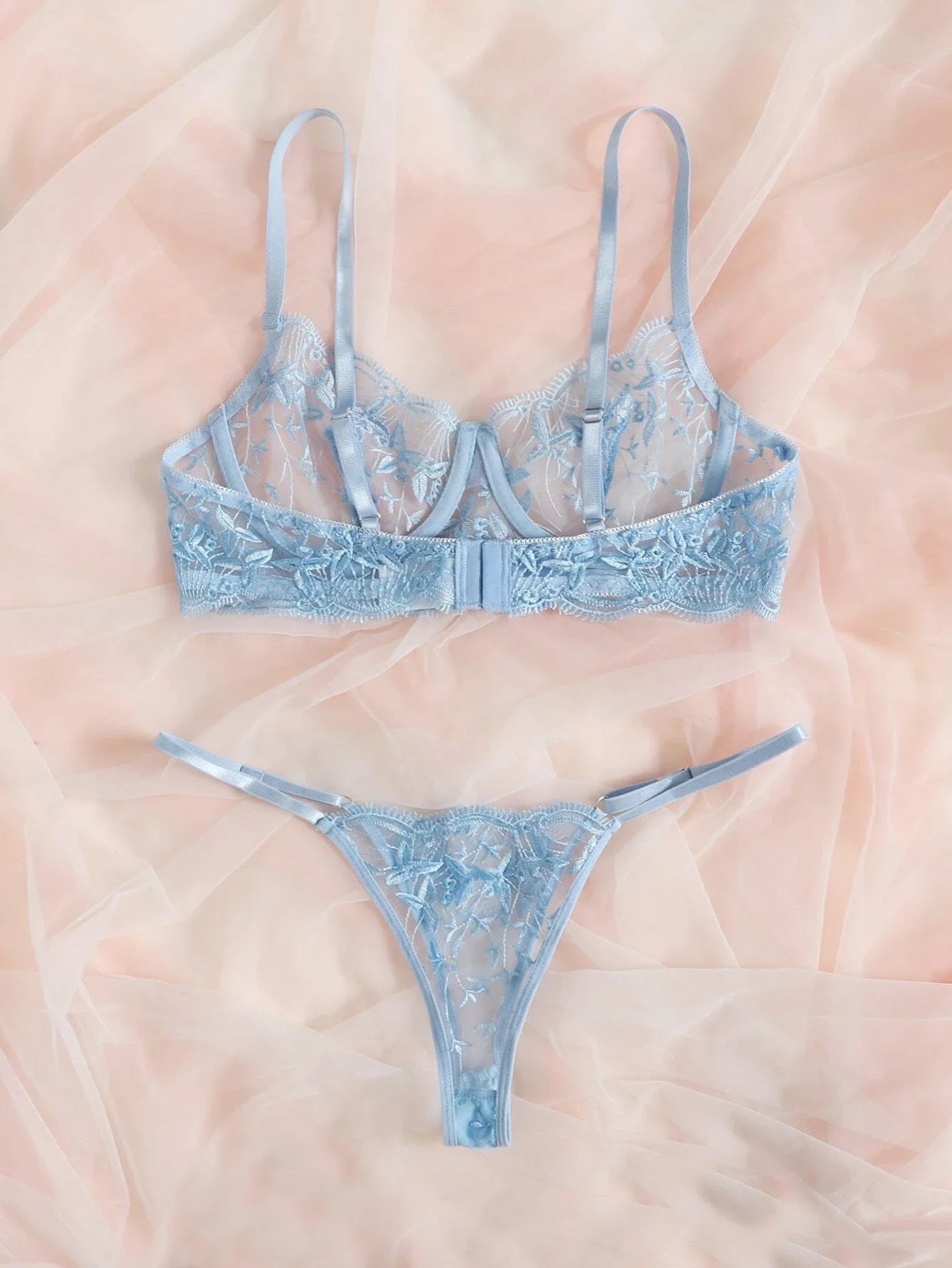 Buy SHEIN Classic Sexy Embroidered Mesh Underwire Lingerie Set in Pakistan