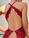 Buy Classic Sexy Floral Lace Heart Ring Linked Plunging Teddy Bodysuit in Pakistan