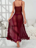 Buy SHEIN Contrast Lace Appliques Detail Mesh Cami Nightdress in Pakistan