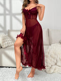 Buy SHEIN Contrast Lace Appliques Detail Mesh Cami Nightdress in Pakistan