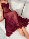 Buy SHEIN Contrast Lace Appliques Detail Mesh Cami Nightdress in Pakistan