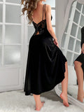 Buy SHEIN Contrast Lace Butterfly Pattern Backless Cami Nightdress in Pakistan