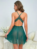 Buy SHEIN Contrast Lace Crisscross Front Mesh Cami Nightdress in Pakistan