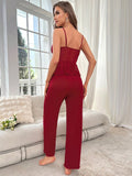 Buy SHEIN Contrast Lace Lettuce Trim Cami Top & Pants PJ Set in Pakistan