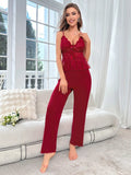 Buy SHEIN Contrast Lace Lettuce Trim Cami Top & Pants PJ Set in Pakistan