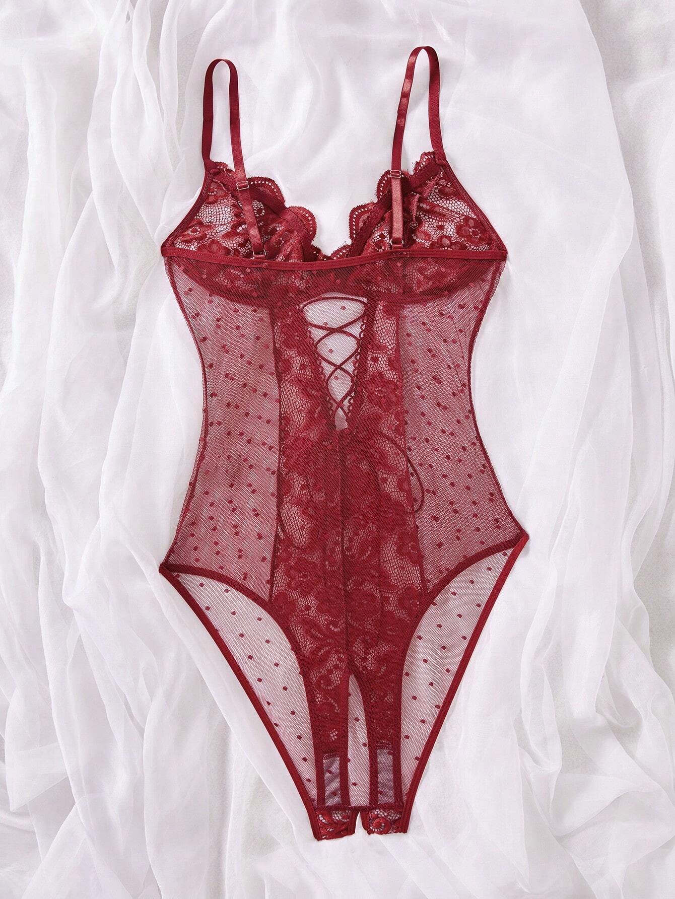 Buy SHEIN Contrast Lace Mesh Women's Sexy Bodysuit Lingerie, 1pc in Pakistan