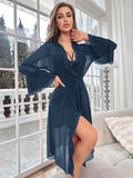 Buy SHEIN Contrast Lace Ruffle Trim Cami Nightdress & Robe PJ Set in Pakistan
