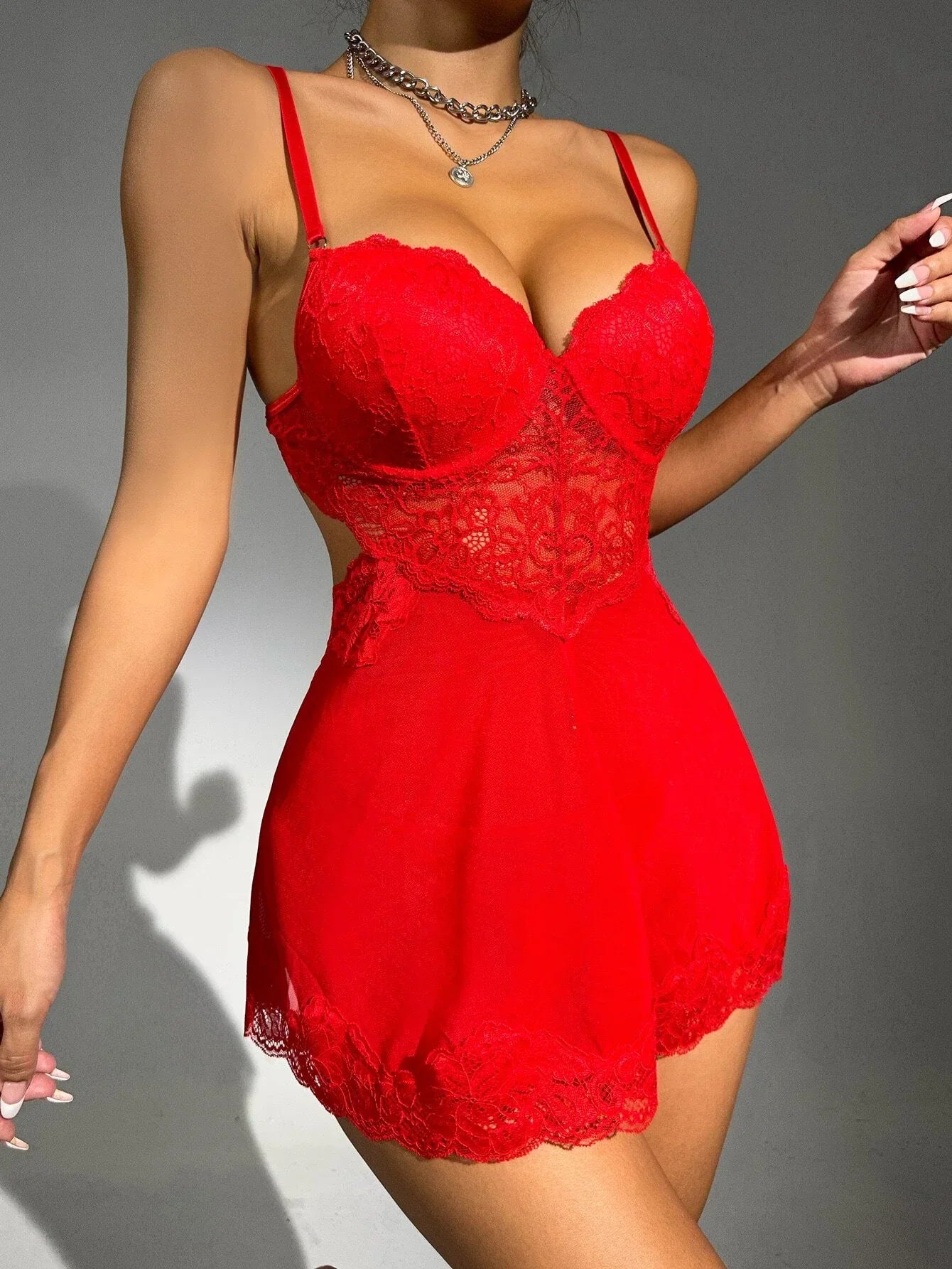 Buy SHEIN Contrast Lace Underwire Mesh Slips With Thong in Pakistan