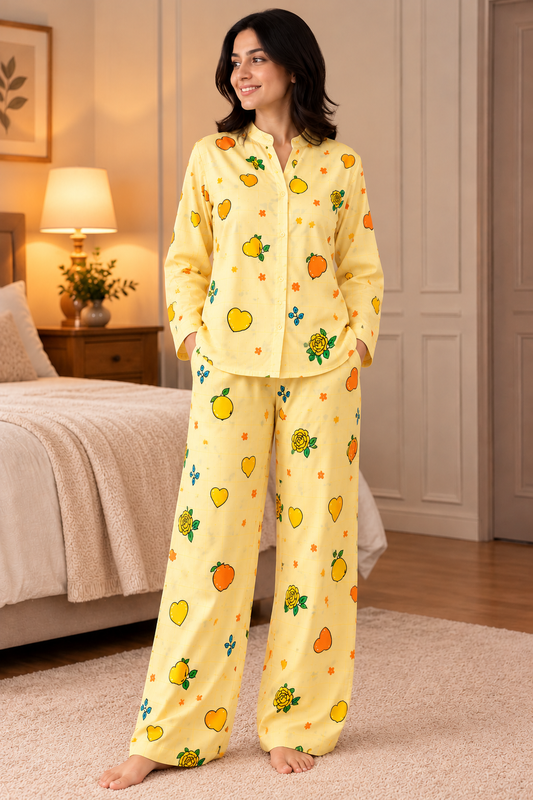 Buy Lemon Whimsy Linen Pajama Set in Pakistan