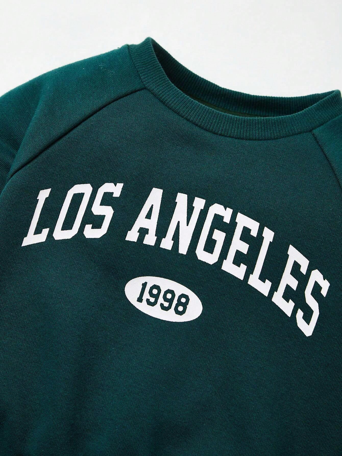 Buy Cozy Pixies Baby Girl Casual All-Match Round Neck Raglan Sleeves Letter Printed Sweatshirt And Trousers Two-Piece Set in Pakistan