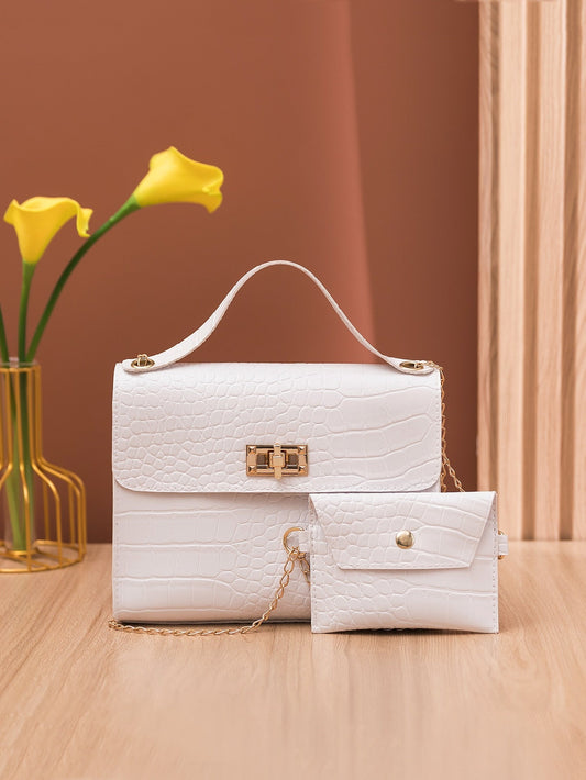 Buy SHEIN Crocodile Embossed Twist Lock Square Bag With Small Pouch in Pakistan