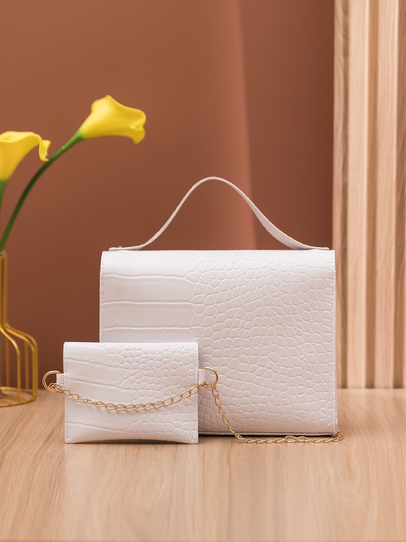Buy SHEIN Crocodile Embossed Twist Lock Square Bag With Small Pouch in Pakistan