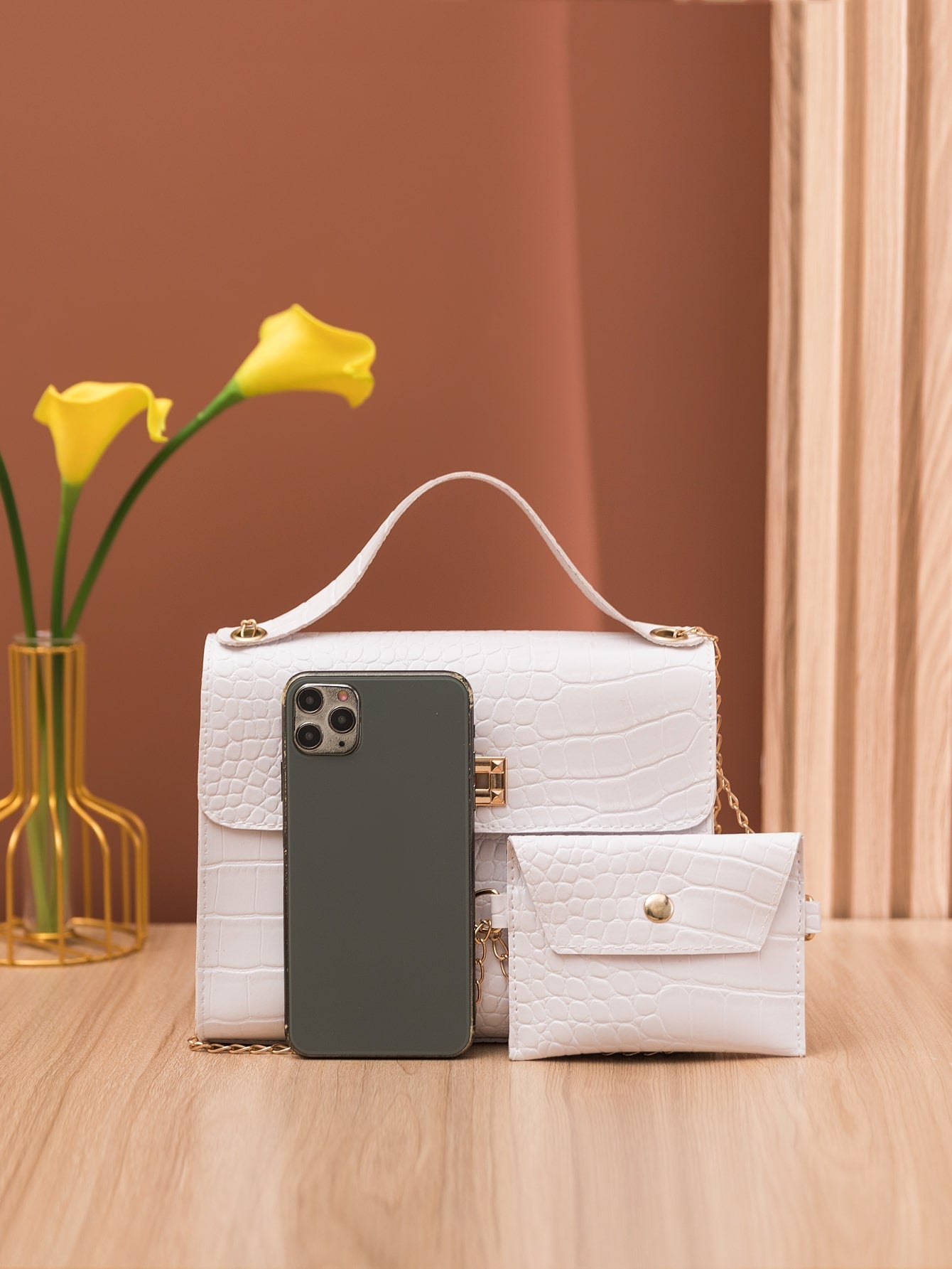 Buy SHEIN Crocodile Embossed Twist Lock Square Bag With Small Pouch in Pakistan