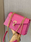Buy SHEIN Crocodile Pattern Flap Small Square Bag Metal Trim Fashion Shoulder Bag in Pakistan